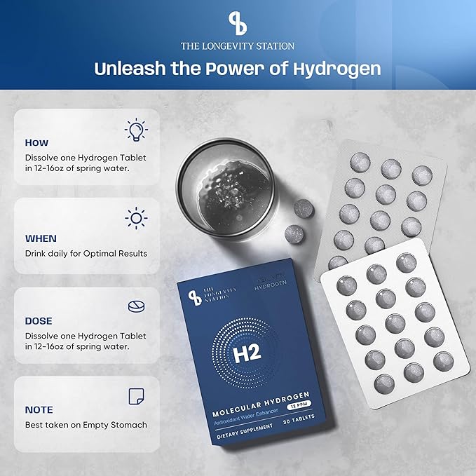 Molecular Hydrogen H₂ Tablets 12 PPM | Neutralize The Effects of Oxidative Stress &amp Free Radicals | Supports Cellular Health | Bioavailable Source of Magnesium | 30 Tablets