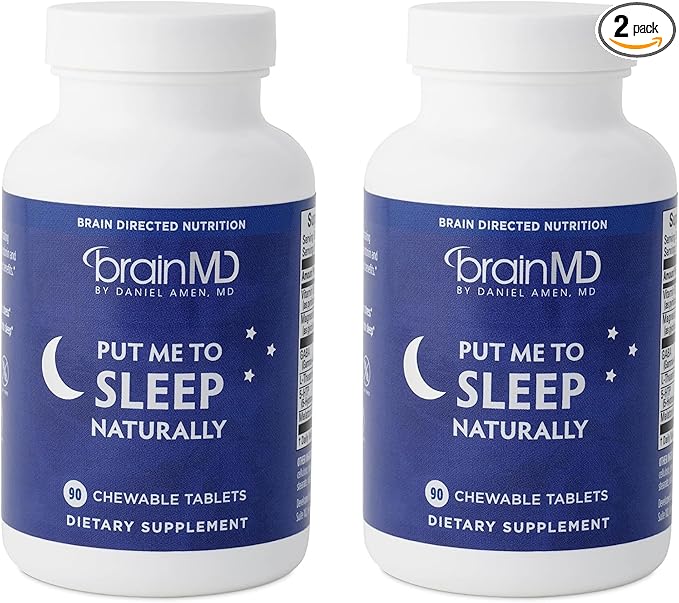 BRAINMD Dr Amen Put Me To Sleep Naturally - 90 Chewable Tablets Pack of 2 - With Melatonin L-Theanine Magnesium GABA Vitamin B6 &amp 5-HTP - Gluten Free - 90 Total Servings