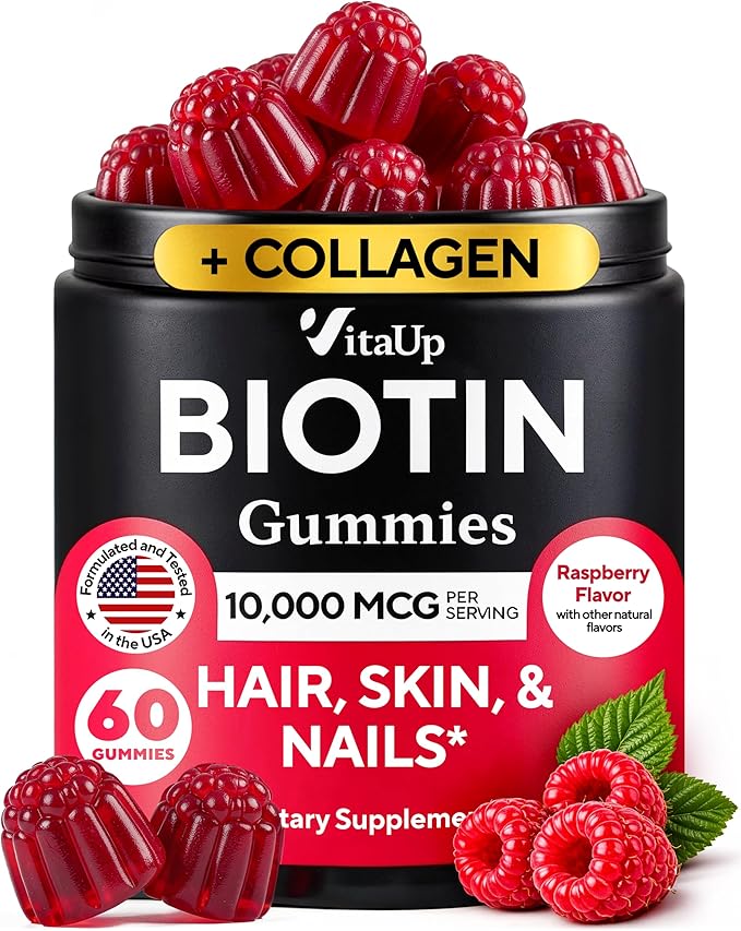 Biotin Gummies 10000mcg for Women and Men - Extra Strength Hair Skin and Nails Gummies with Collagen - Natural Biotin Gummy Supplement for Hair Skin Nails Support - 60 ct