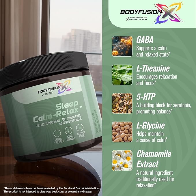 BodyFusionX Sleep Aid for Adults – Melatonin Free Nighttime Stress Support for Deep Rest &amp Next Day Energy – Ashwagandha KSM-66 L-Theanine &amp Lemon Balm – 60 Capsules