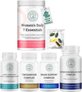 Women’s Daily 7 Essentials + ALA &amp ALC Complex + 7 Mushroom Complex + Brain Support + Magnesium Bisglycinate Bundle | Energy Focus Immunity Cognitive Support &amp Daily Wellness