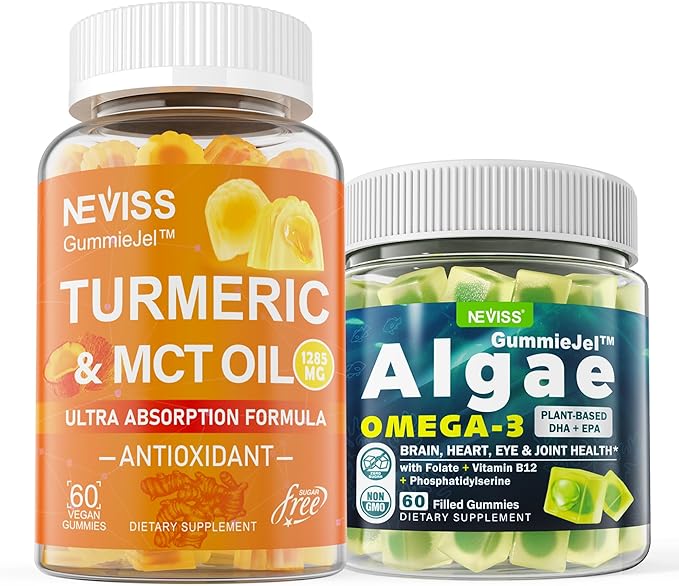 Sugar Free Turmeric Curcumin 1000mg Supplement Gummies with Vegan Omega 3 Filled Gummies 1000mg