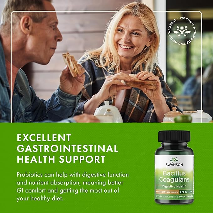 Swanson Bacillus Coagulans Spore-Form Probiotic for Adults Seeking Shelf-Stable Digestive Support with 6 Billion CFU - Acid-Resistant (60 Vegan Capsules 3 Pack)
