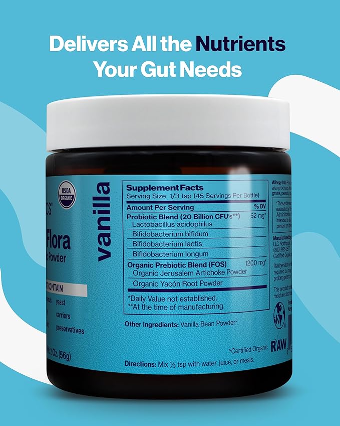 SUNBIOTICS Friendlier Flora - Prebiotic &amp Probiotic Powder for Women &amp Men with 20 Billion CFUs of 4 Probiotic Strains for Good Gut Flora Immune System &amp Balanced Microbiome - Vanilla 2