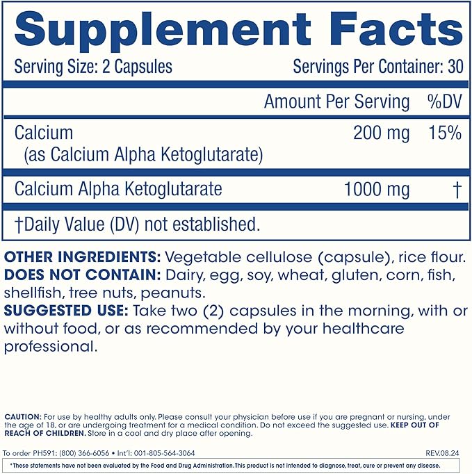 ProHealth Ca AKG Supplement (Alpha Ketoglutarate) (1000 mg per 2 Capsule Serving 60 Capsules). Supports Cellular Energy Metabolic Function and Healthy Aging Processes (3 Pack)