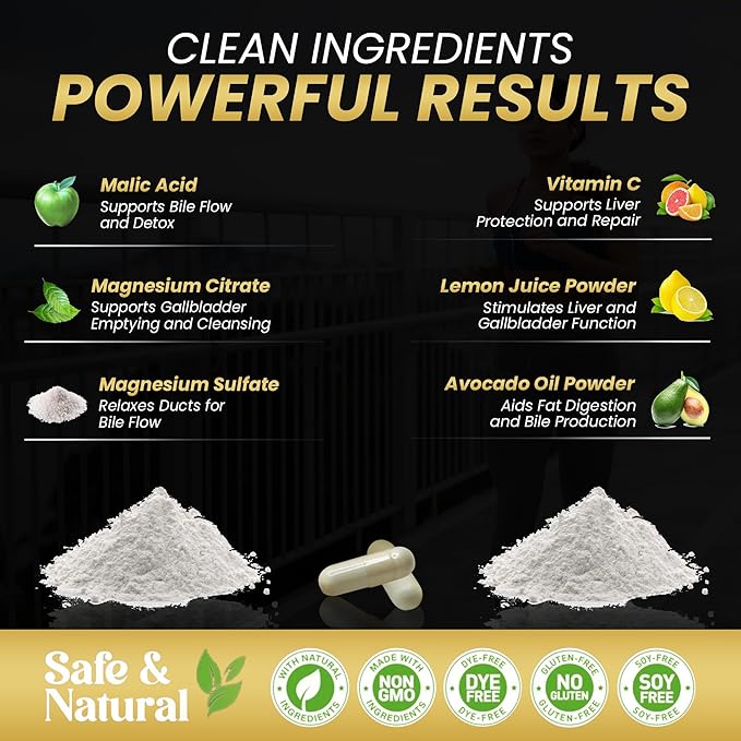 Advanced 5-Day Liver &amp Gallbladder Cleanse &amp Detox Formula – Lemon Juice Powder Malic Acid Magnesium &amp Vitamin C – Supports Liver Function Bile Flow &amp Gallbladder Health