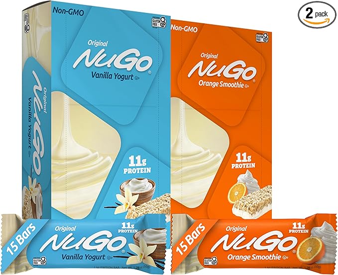 NuGo Original Variety Vanilla Yogurt 15 bars &amp Orange Smoothie 15 bars 11g Protein Gluten Free 30 Count