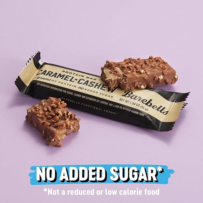 Barebells Protein Bars Caramel Cashew - 12 Count Pack of 2 - Protein Snacks with 20g of High Protein - Chocolate Protein Bar with 1g of Total Sugars - Perfect on The Go Protein Snack &amp Breakfast