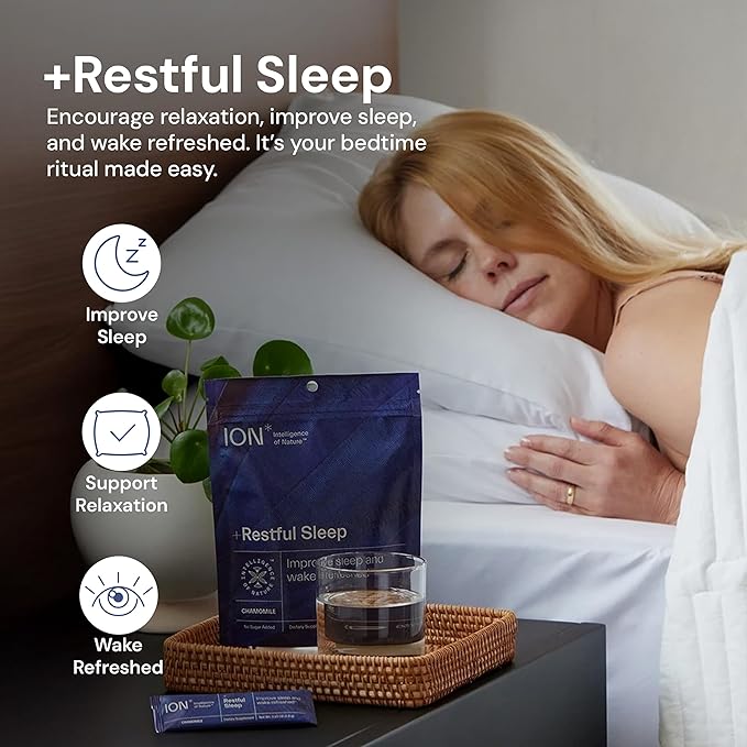 ION* Intelligence of Nature Restful Sleep - Ashwagandha Calm Sleep Aid Powder Drink Mix for Restful Night with Magnesium and L Theanine for Women and Men - 20 Packets