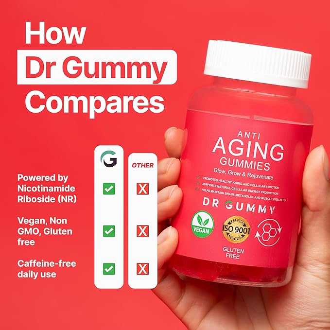 Anti-Aging Gummies with Nicotinamide Riboside (NR) – NAD⁺ Support for Cellular Energy &amp Mitochondrial Health – Metabolism &amp Vitality Support – Strawberry Flavor 60 Gummies