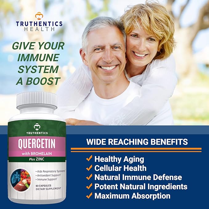 Truthentics Quercetin with Bromelain and Zinc Plus Advanced Probiotic with Prebiotics Bundle - Immune Respiratory &amp Digestive Support - Gluten Free Non-GMO