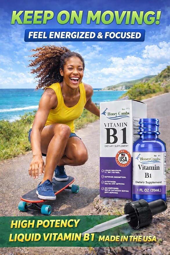 HoneyCombs Vitamin B1 Thiamine Liquid Drops for Adults and Kids High Potency B1 Vitamin Supplement Vegan Vitamina B1 Formula Thiamine B1 Supplement Made in USA