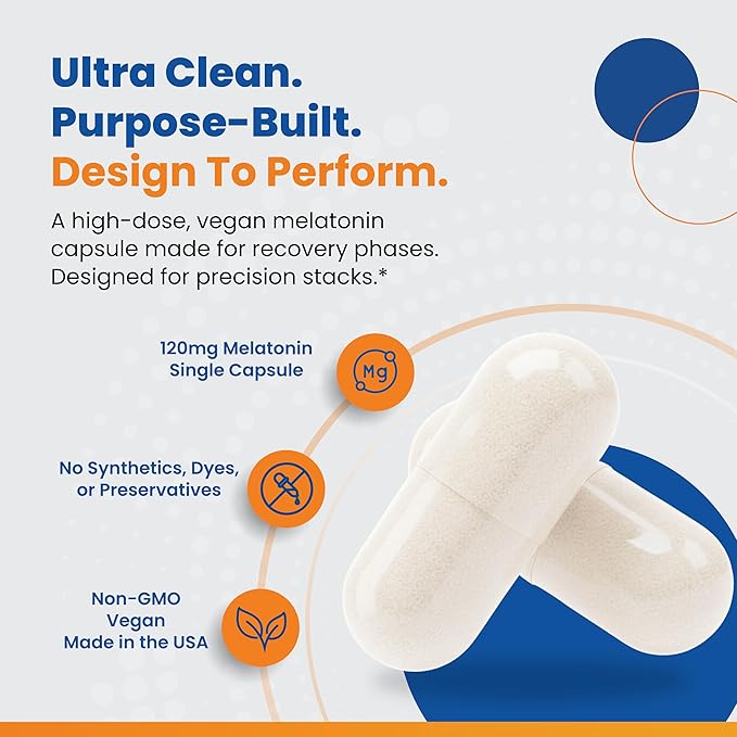 120mg Extra Strength Melatonin MAX - Single Capsule Dose - High Dosage Melatonin Ensures Ampifly Supply Of This Important Hormone - 100% Drug-Free Vegan Non-GMO Gluten-Free (2-Pack)
