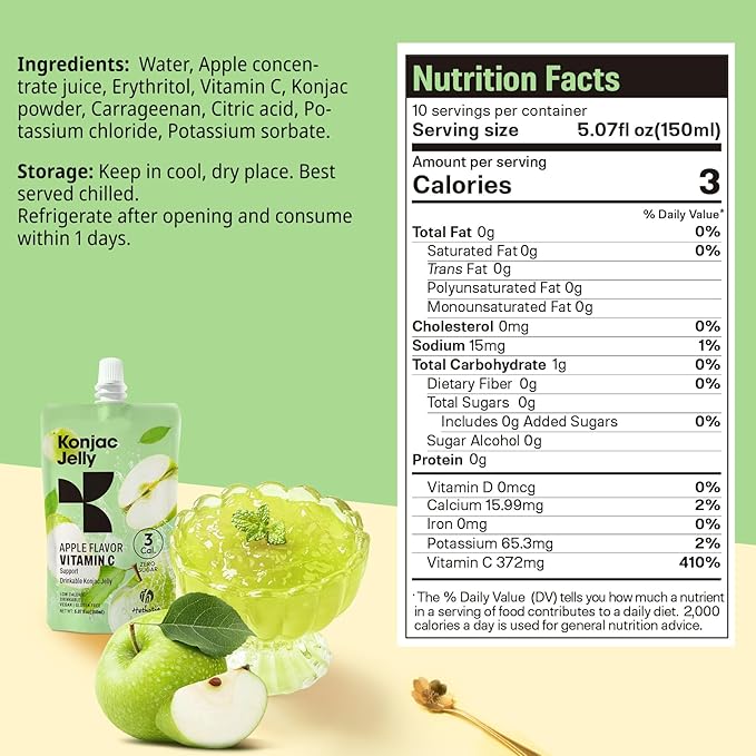 Hethstia Konjac Jelly Collagen Peptides Various Flavors and Konjac Jelly Apple Flavor – 10 Packs Drinkable Fruit Jelly Squeeze Pouches
