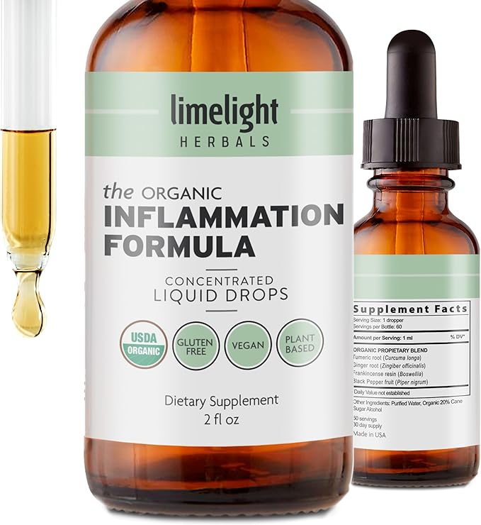 Organic Inflammation Formula Advanced Liquid Drops – Turmeric Ginger Boswellia &amp Black Pepper – Whole-Body Wellness &amp Inflammatory Support Joint &amp Mobility Support – Vegan Non-GMO – 60