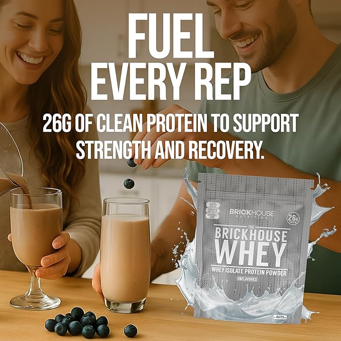 BRICKHOUSE NUTRITION Whey Protein | Fermented Whey Isolate Protein Powder | Lactose-Free Post-Workout Recovery Powder - Unflavored (1-Pack)