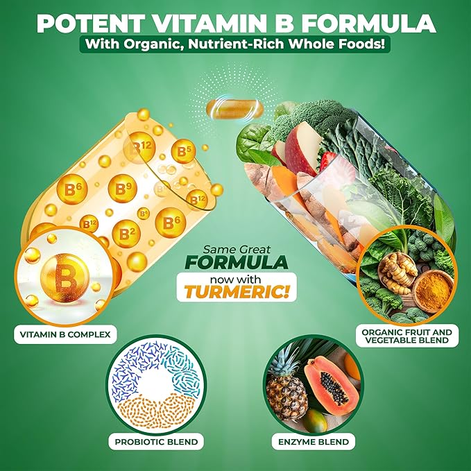 MoxyVites Vitamin B Complex - B Vitamins Whole Food Supplement B12 Methylcobalamin B1 B2 B3 B5 B6 B7 B9 - for Stress Energy and Immune Support Vegan 120 Capsules