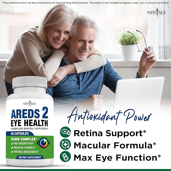 NEW AGE AREDS 2 Eye Vitamins - Lutein Zeaxanthin Bilberry Astaxanthin Mineral Vision Supplement - 60 Count