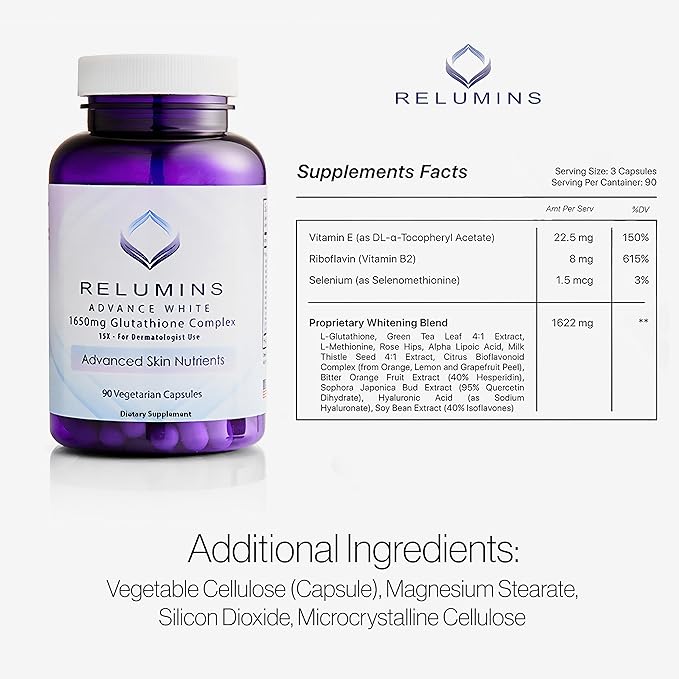 Relumins Glutathione Supplement 1650mg with Alpha Lipoic Acid &amp Rose HIPS Glycolic Acid Soap with Aloe &amp Salicylic Acid – Skin Nourishing and Exfoliating Duo for a Healthy Glow
