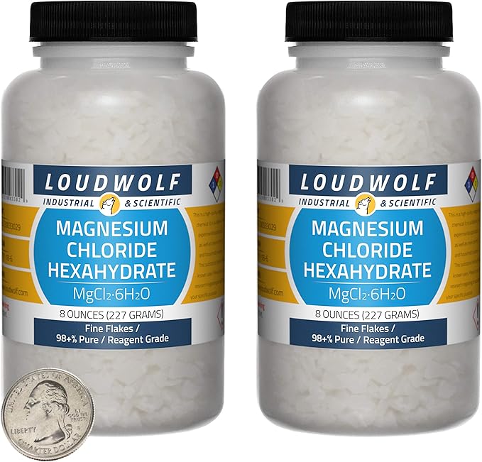 Magnesium Chloride Hexahydrate / 1 Pound / 2 Bottles / 98+% Pure Reagent Grade/Fine Flakes