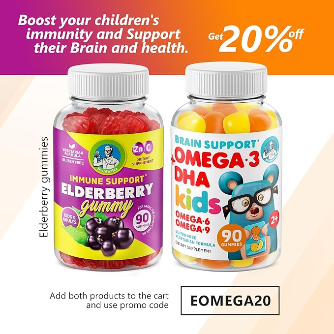 DR. MORITZ Vegan Omega 3 Gummies for Kids and Toddlers (90 Count) Omega 3 Kids Gummies for Brain and Heart Health No Fish Oil and Gluten Free