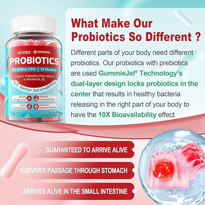 NEVISS Algae Calcium Gummies 600mg + Sugar Free Probiotics Gummies