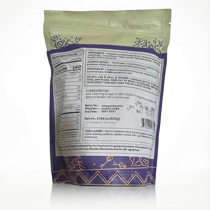 It’s Moong Plant Protein Powder Belgian Chocolate | Mung Bean &amp Brown Rice Protein Isolate Ginger &amp Fenugreek 24g Protein &amp 4.7g BCAA | Vegan Gluten Free Dairy Free Sugar Free | 17.6