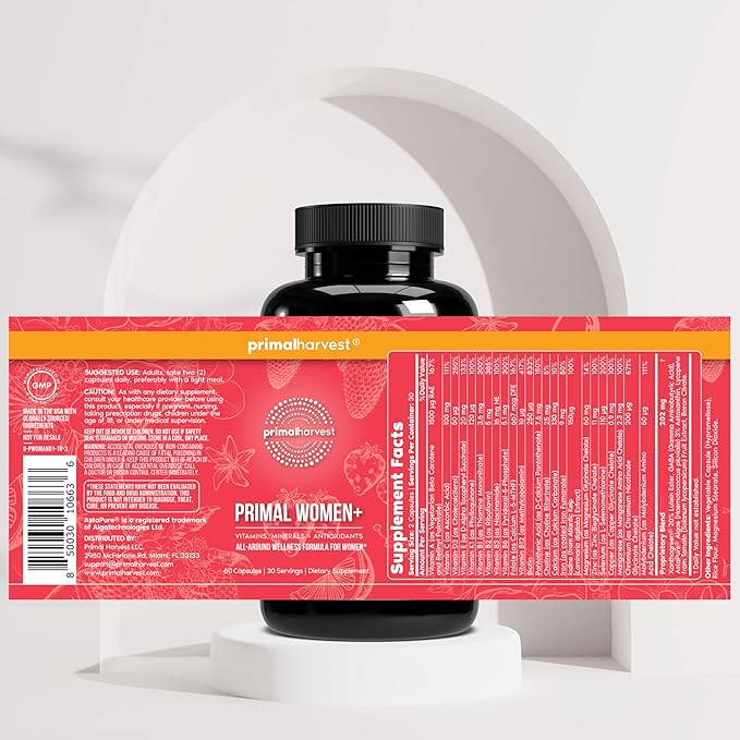 Primal Harvest Women’s Bundle – 30 Day Supply: Women’s+ Multivitamin Primal Hair Support and Primal Probiotic for Women's Health and Vitality