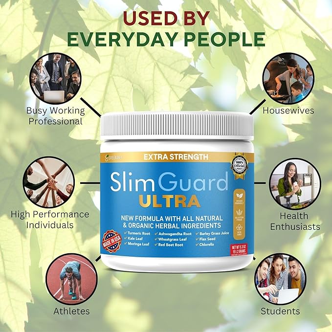 SlimGuard Ultra Extra Strength Natural Supplement with Organic Herbs Turmeric Moringa Leaf Wheatgrass 6.3 oz 28 Servings (1)