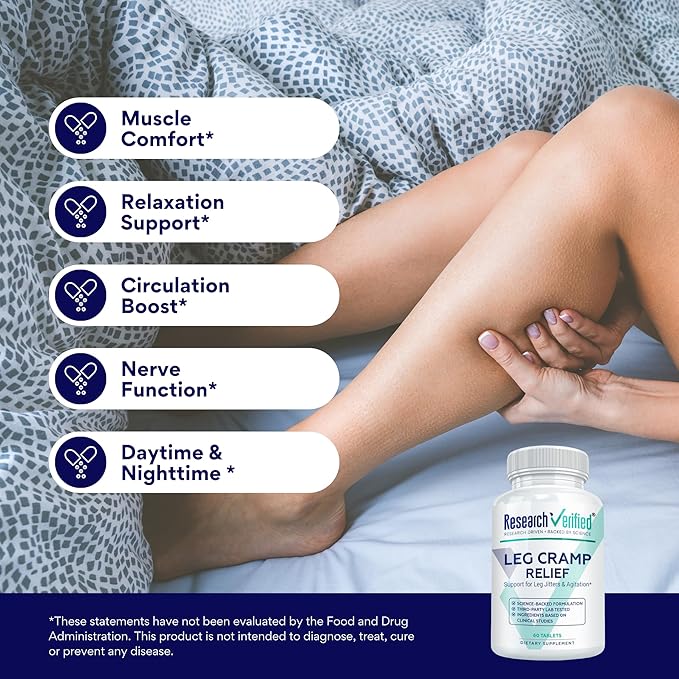 Research Verified Leg Cramps - Magnesium B Vitamins Ginger Chamomile BioPerine - Circulation Support - Vegan - 6 Month Supply