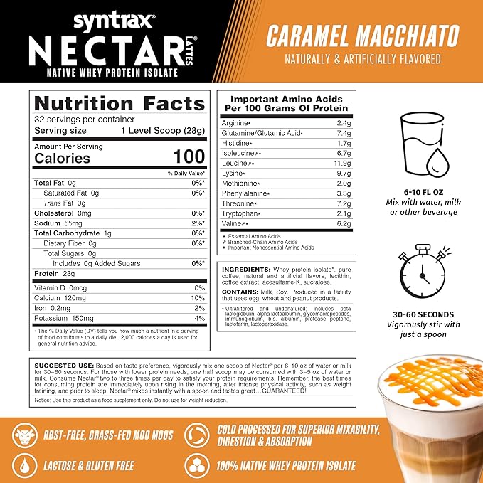 Syntrax Nutrition Nectar Lattes Whey Protein Isolate Caramel Macchiato 2 lb