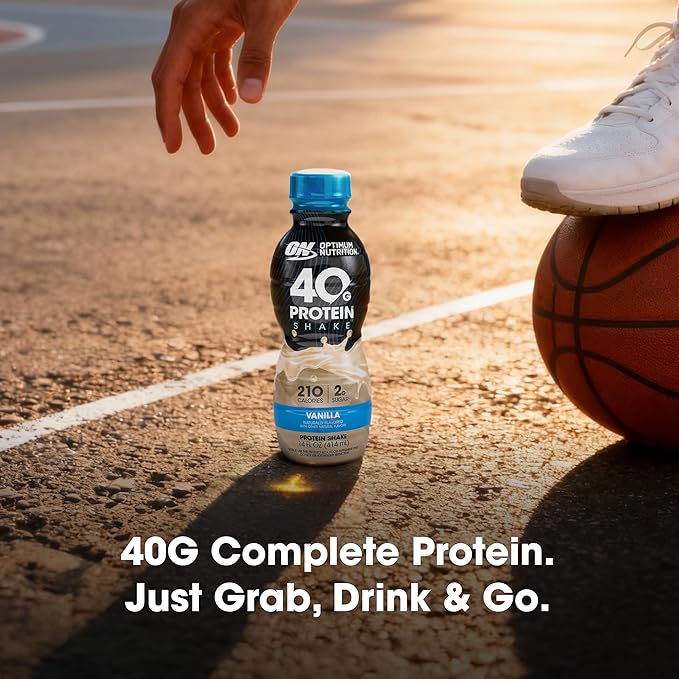 Optimum Nutrition 40g Protein Shake 40g of Protein Naturally Flavored Complete Protein Drink Vanilla 14 Fl Oz 12 Count (Pack of 1) (Packaging May Vary)