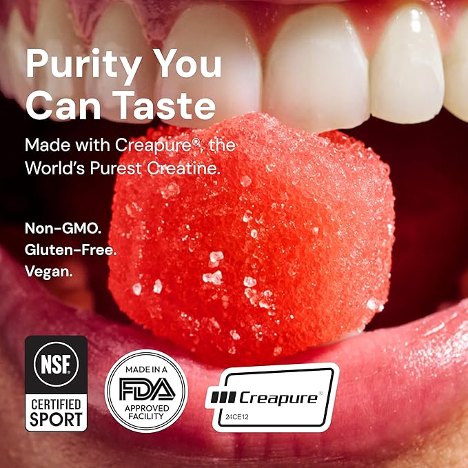 Create Creatine Monohydrate Gummies for Men &amp Women Boost Focus Strength and Endurance Anti-Melting Formula Vegan Gluten-Free Non-GMO 1.5g of Creatine per Gummy (Sour Cherry)