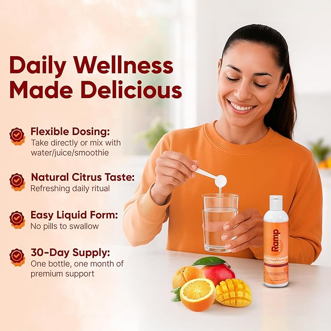 Liposomal Curcumin + Resveratrol Liquid – 200mg Curcuminoids + 75mg Trans-Resveratrol – Joint Support Anti-Inflammatory &amp Longevity – High Absorption – Vegan – 30 Servings