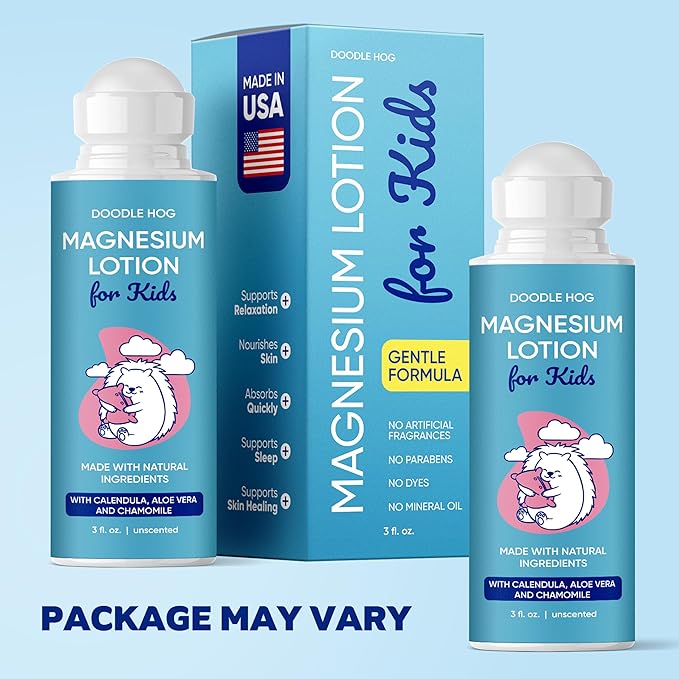 DOODLE HOG Magnesium Lotion for Kids Bundle - Lavender Cream and Unscented Lotion with Calendula Aloe Vera Shea Butter Chamomile - Topical Magnesium Cream for Sleep - USA Made