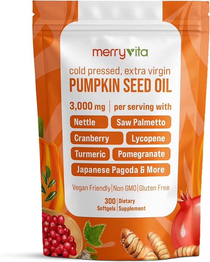 Pumpkin Seed Oil with Saw Palmetto Turmeric Nettle &amp More | 3000mg Per Serving 300 Softgels | Cold Pressed Extra Virgin | Prostate Health Supplements for Men | Non-GMO
