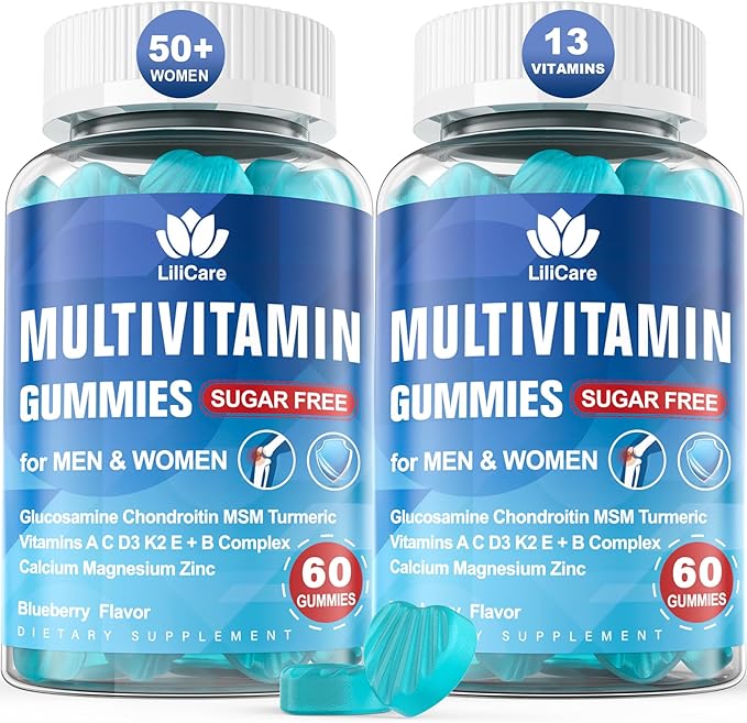 Sugar Free Triple Magnesium Gummies 400mg with Prebiotics &amp Probiotics for Muscles &amp Mood + Multivitamin with Glucosamine Chondroitin MSM for Flexibility &amp Immune Support for Men &amp Wom