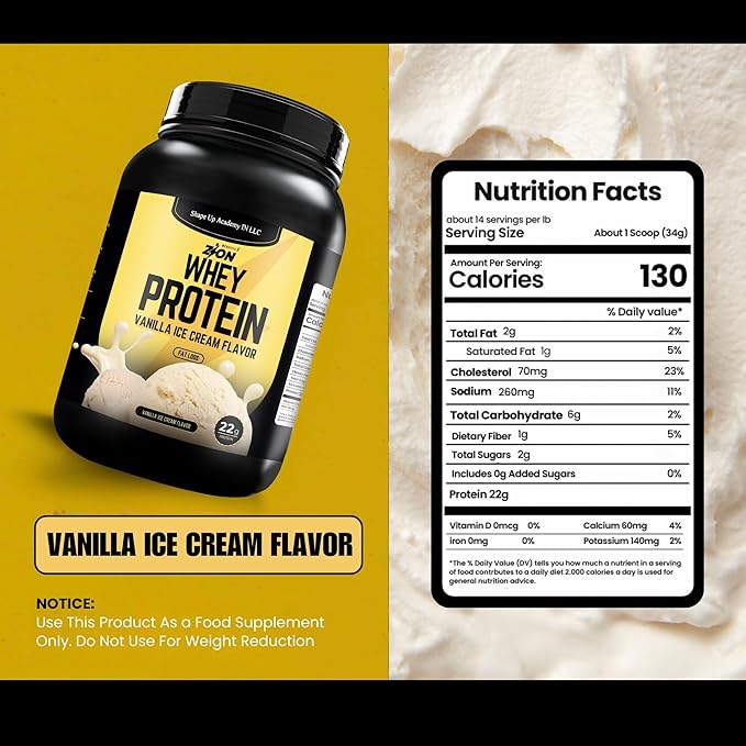 Zion WHEY Protein Powder Vanilla Ice Cream 1Pound High Impact 100% Pure Whey by McDuffie 5. Perfect for Muscle Recovery Strength &amp Weight Loss