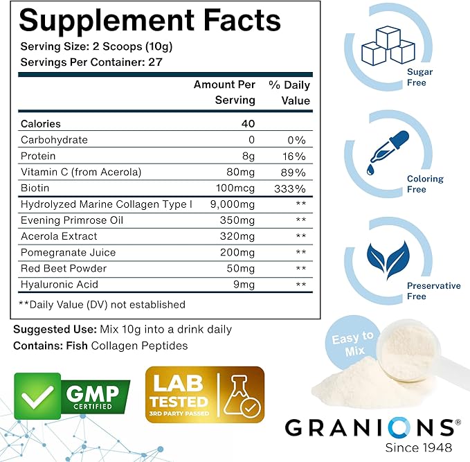 Marine Collagen Powder Supplement - Type I Hydrolyzed Marine Collagen Peptides Biotin Hyaluronic Acid Vitamin C Vital Antioxidants Complex - Skin Supplements for Women - Pink Lemonade 9.7oz