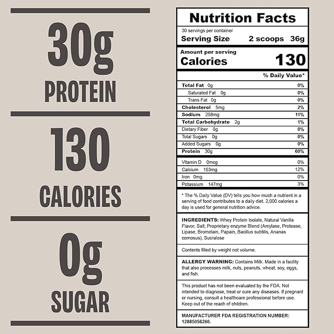 Vanilla Protein Powder 30G Whey Protein Low Calorie 0g Sugar No Artificial Flavors Soy-Free &amp Gluten-Free 30 Servings