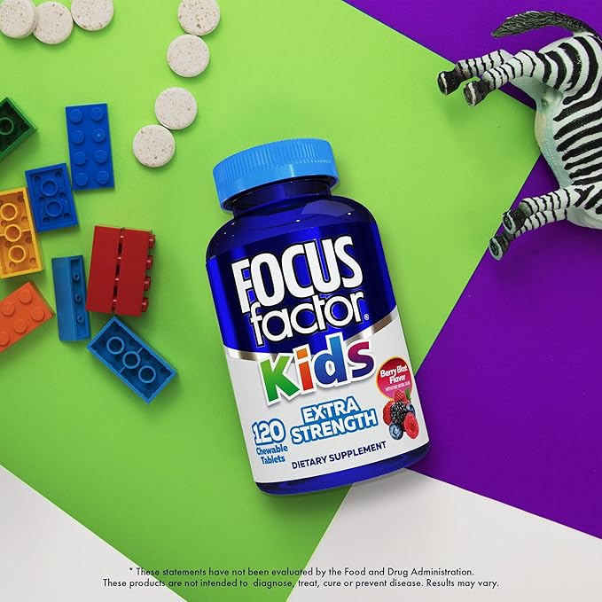 Focus Factor Kids Extra Strength Daily Chewable for Brain Health Support– Vitamins - Quality Formula – Gluten &amp Dairy Free Supplements for Children-– No Artificial Sweetener120 Count (Pack of 2)