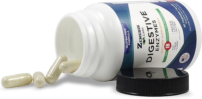 Zenesis Labs Digestive Enzymes - with Amylase Bromelain Protease Lipase &amp 14 Other Enzymes - 90 Capsules