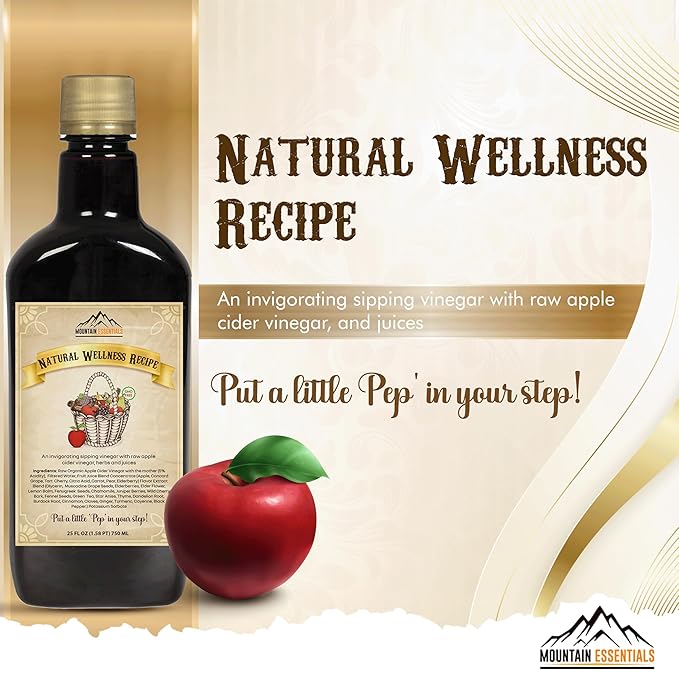 MOUNTAIN ESSENTIALS Apple Cider Vinegar with Fruit Juice Blend Naturally Crafted Beverage Made with Organic Ingredients Ready to Drink 25 fl oz 50 Servings per Container 1 Pack