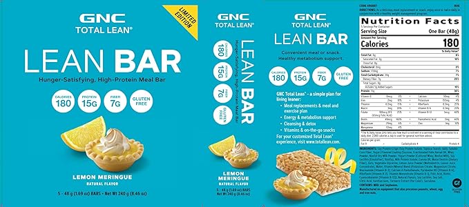GNC Total Lean Bar | Hunger-Satisfying High-Protein Meal Bar Supports a Healthy Metabolism | Lemon Meringue | 5 Bars Per Box