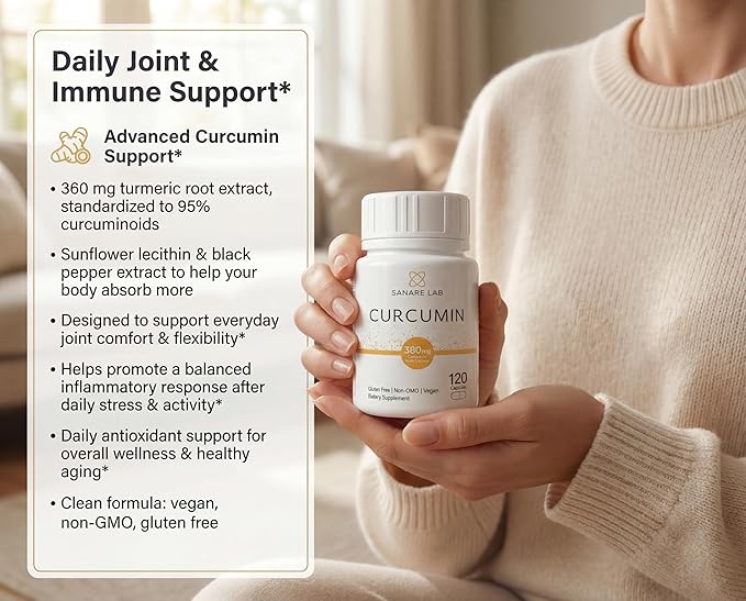 Curcumin Turmeric 360 mg per Serving 120 Capsules with Black Pepper &amp Phytosome Extract | Joint &amp Cellular Support