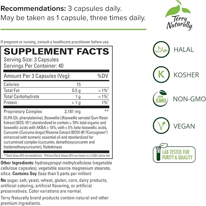 Terry Naturally Curamin - Curcumin Supplement for Circulation &amp Endorphin Support - Support for Occasional Discomfort - Aids Healthy Muscles - 120 Capsules (Pack of 3)
