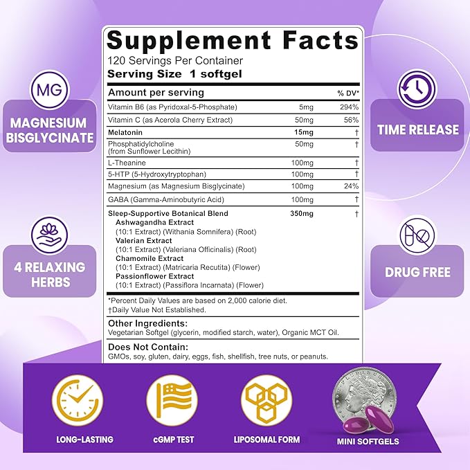 Liposomal Melatonin Sleep Softgels + Turmeirc and Ginger Supplement
