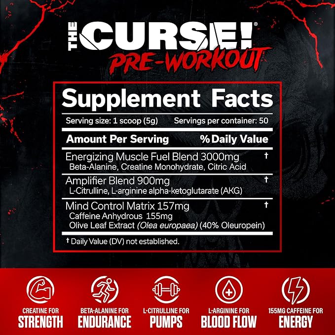 JNX SPORTS The Curse! Peach Rings Pre Workout Powder with Creatine – Extreme Energy Preworkout for Men &amp Women – 50 Servings – L Citrulline Beta Alanine &amp Caffeine for Pump Strength &amp Fo