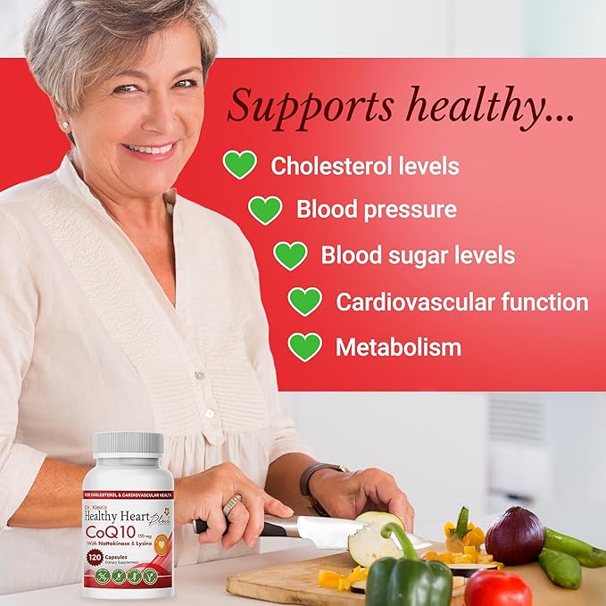 CoQ10 Cardiovascular Supplement 150mg – Coenzyme Q10 Nattokinase Pomegranate Garlic &amp Lysine for Blood Cholesterol Circulation Heart Plus CoQ10 Supplement for Men &amp Women 120 Capsules by