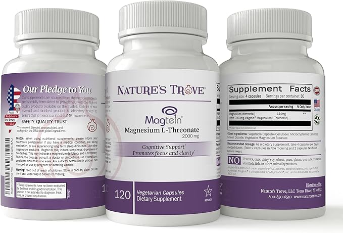 Nature's Trove L-Theanine Supplement 200mg &amp Magtein Magnesium L-Threonate Supplement 2000 Mg – Sleep Calm &amp Stress Relief Bundle
